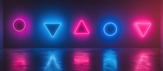 Fototapeta premium Neon Geometric Shapes in a Dark Room
