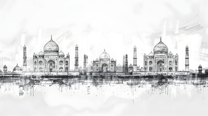 Obraz premium India detailed skyline. India famous landmarks in sketch style. Vector illustration