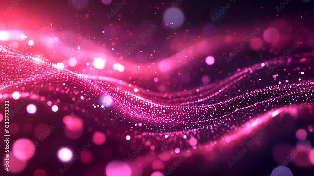 Poster abstract glowing dots and lines creating a digital landscape on a dark backdrop, embodying the conce