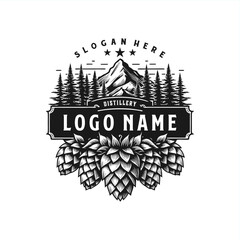 vintage hand-drawing label brewery distiller logo design