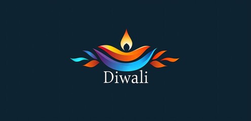 Obraz premium Colorful Diwali design with multicolored flames and central candle