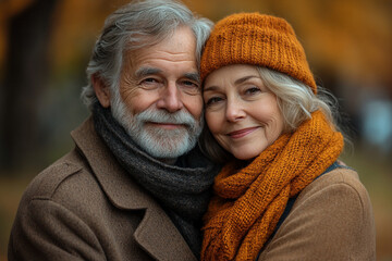 Happy senior couple hugging and smiling