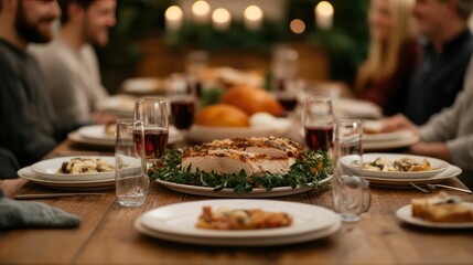 Family Gathered Around Thanksgiving Dinner Table Sharing Laughter and Stories Celebrating Holiday Tradition and Togetherness in a Cozy Festive Home Setting