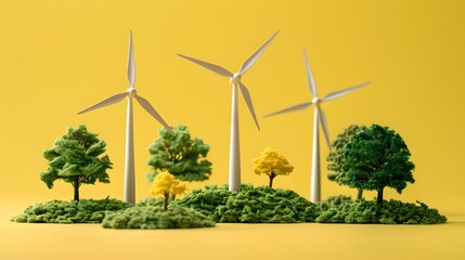 A 3D Concept Image of Wind Turbines Symbolizing Renewable Energy and Environmental Conservation