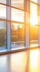 Fototapeta premium Sunlight streaming through large windows creates a warm and inviting atmosphere, AI