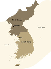 Map of North and South Korea.