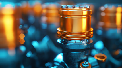 Gasoline engine parts, showing fuel efficiency mechanisms, 3D illustration