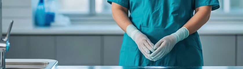 Healthcare professional wearing gloves