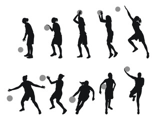 Players silhouettes, girls basketball silhouettes, set