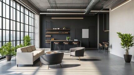 Fototapeta premium Modern Interior Lounge with City View