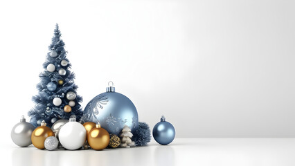 Christmas white background with christmas balls and decoration - 3d rendering