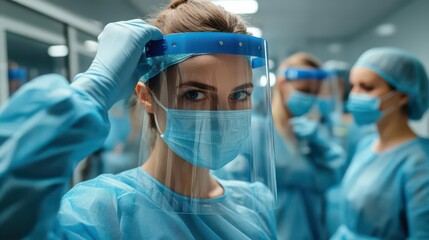 Healthcare workers in protective gear.