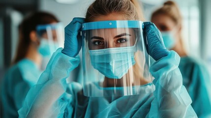 Healthcare worker wearing face shield and mask