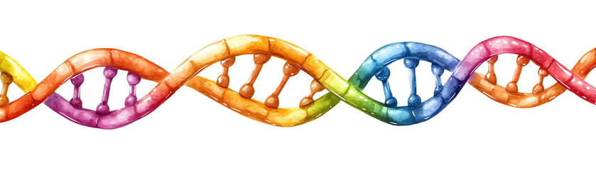 Colorful DNA double helix, white isolate background