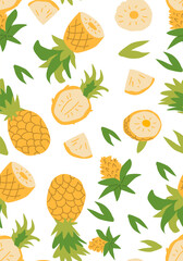 Abstract vertical pineapple poster, vector flat illustration. Summer bright pattern with tropical fruit pineapple, cover design. Can used for labels, market ad, posters, covers for print.