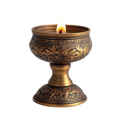 Elegant Brass Candle Holder with Flame isolated on transparent background.  