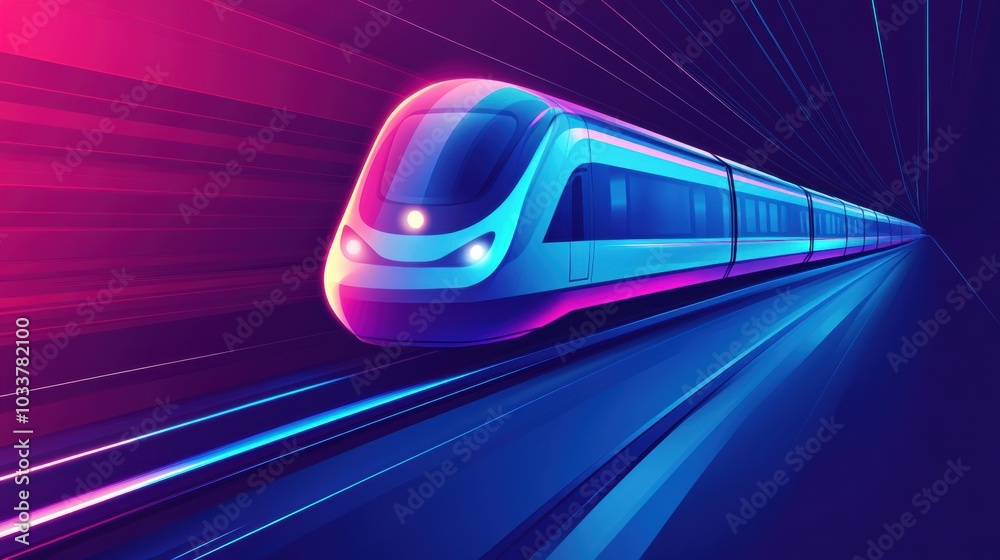 Aufkleber a streamlined train travels effortlessly along glowing tracks in a colorful, modern tunnel, showcasi