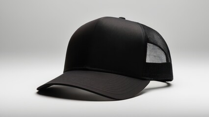 Obraz premium Blank black trucker hat mockup, front view