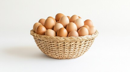 Chicken eggs on a woven straw basket