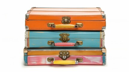 A Colorful Vintage Suitcase Isolated on a White Background Perfect for Travel and Lifestyle Themes