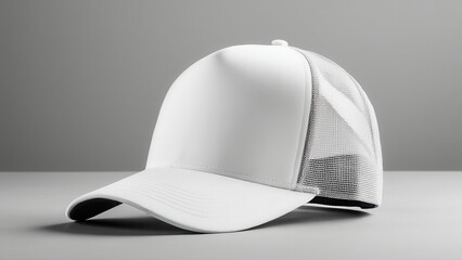 Fototapeta premium Blank white trucker hat mockup, front view