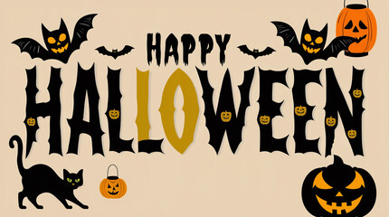 Halloween card with bats and pumpkins in vintage style, ideal for greeting card collections, DIY projects, event posters, seasonal flyers, spooky party invites