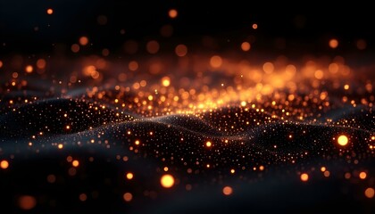 Fototapeta premium Abstract black and gold lines background with light effect. Abstract golden wavy design element with glitter effect on dark background.Gold glitters flow wave. Shiny golden moving lines design element