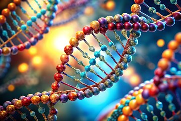Stunning Macro Photography of a 3D Rendered DNA Double Helix Structure, Scientific Illustration of Genetic Material, Molecular Biology, Biotechnology, and Life Sciences Concept