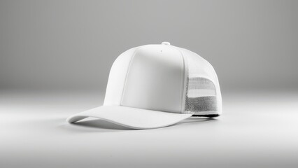 Blank white trucker hat mockup, front view