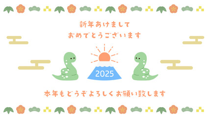 Fototapeta premium 2025年巳年-へびと富士山の年賀イラスト