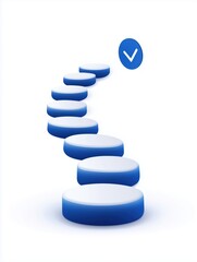 blue steps leading to a check mark, conveying progression and achievement.