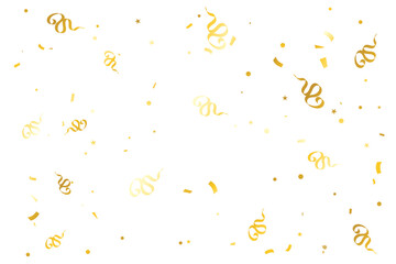 Congratulations Background With Gold Confetti And Streamer Ribbon. Surprise Banner. Celebration. Happy Birthday Wallpaper. Vector Illustration
