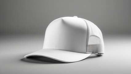 Fototapeta premium Blank white trucker hat mockup, front view