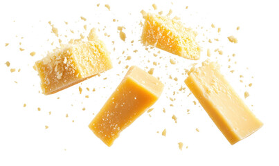 parmesan cheese in the air. on transparent background