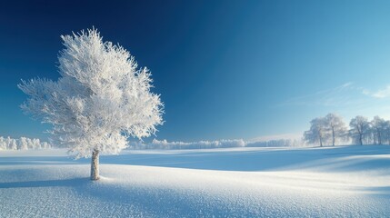 Scenic Winter Landscape with Snow-Covered Trees and Clear Blue Sky