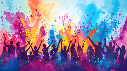 people celebrating for holi festival of colour in nepal , india illustation design