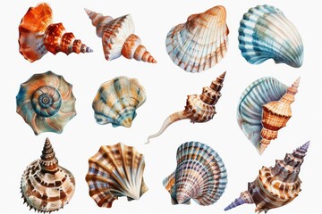 Fototapeta premium Beautiful Underwater Decor, Showcasing Seashells and Ocean Mollusks for Ocean-Themed Designs and Educational Purposes