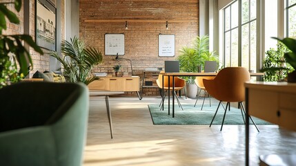 Fototapeta premium Modern Office Interior with Natural Light and Plants