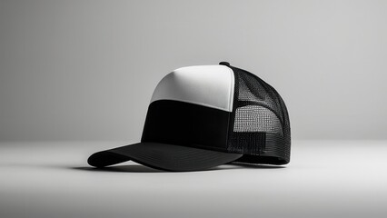 Blank black and white trucker hat mockup, front view