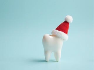 White tooth wearing santa claus hat for christmas dentistry promotion