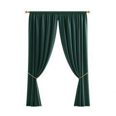 Elegant green curtains with gold accents, perfect for interior designs and decor. isolated on transparent background