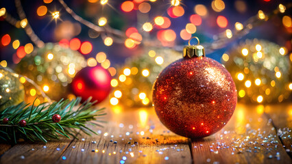 Glitter-Covered Holiday Ornament Reflecting Twinkling Lights. Perfect for: Christmas, Holiday Parties, New Year's Eve