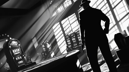Detective agency casino with noir elements in art concepts
