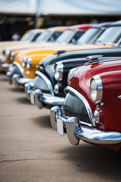 Fototapeta Retro cars against a picturesque landscape, embodying the style and elegance of past eras. Perfect for vintage projects