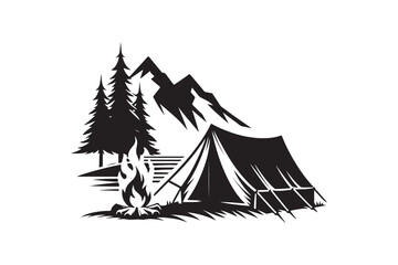 Camping tent silhouette vector illustration, Camping tent silhouette