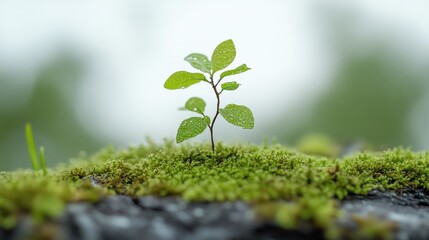 Small patch of forest growing in the heart of a city, closeup of delicate leaves, white background