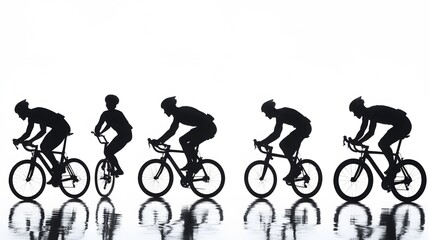 Obraz premium Sport. Athlete cyclists in silhouettes on white background. Isolated on white. 