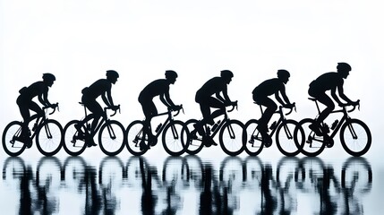 Obraz premium Sport. Athlete cyclists in silhouettes on white background. Isolated on white. 