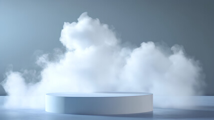 Fantastic white smoke. Magic smoke. Smog cloud on podium or stage. Fog vapor over ground or water surface, magic haze