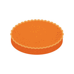 A whole pumpkin pie. Traditional October pastry isolated on white background. 